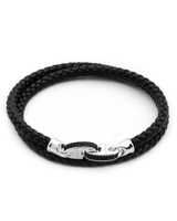 Solid silver hooks bracelet & Black Leather