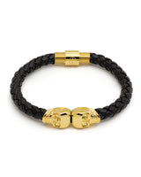 TWIN SKULLS / BLACK LEATHER & GOLD