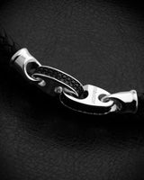 Solid silver hooks bracelet & Black Leather