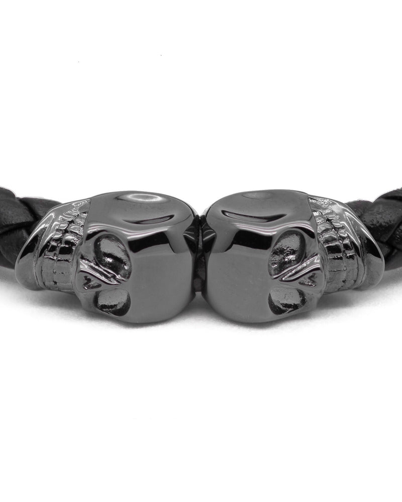 TWIN SKULL / BLACK LEATHER & GUNMETAL