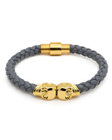 TWIN SKULLS / GRAY LEATHER & GOLD