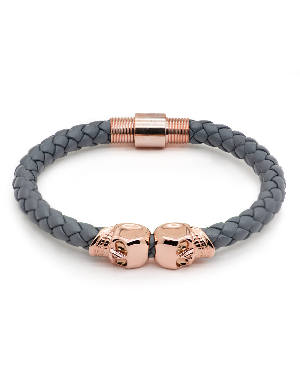 TWIN SKULLS GRAY LEATHER ROSE GOLD Jacob Posh