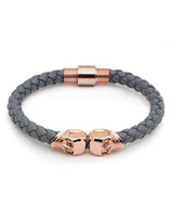 TWIN SKULLS / GRAY LEATHER & ROSE GOLD